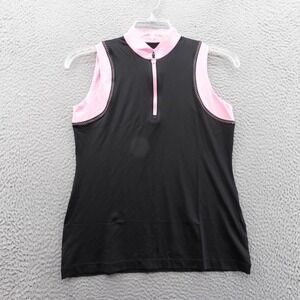 EP New York Sleeveless Golf Polo Small Black Pink Womens Split Mock 1/4 Zip NWT